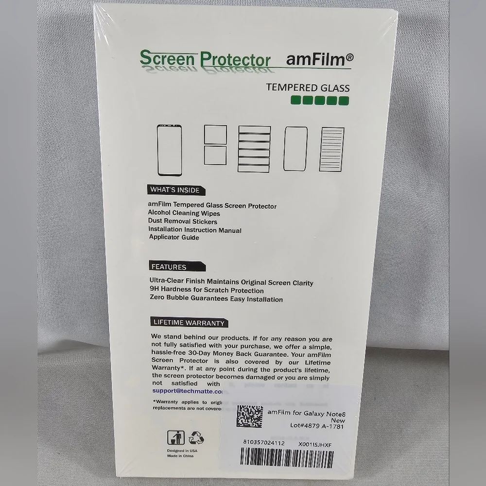 AM Film Samsung Note 8 Glass Phone Screen Protector Kit 3D Curve TechMatte